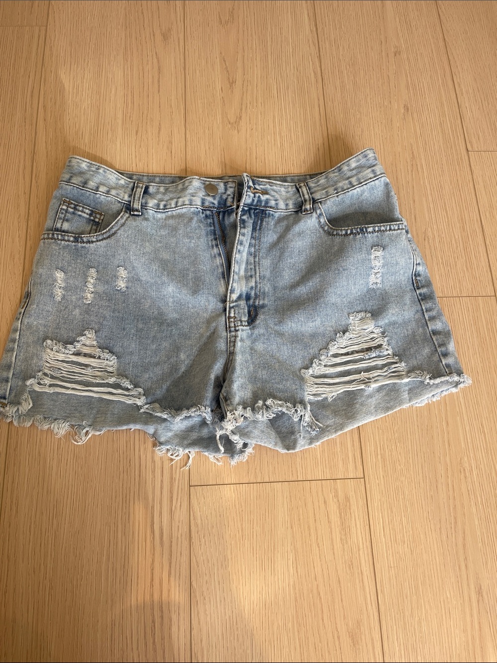 SHEIN Light Blue Distressed Denim Shorts